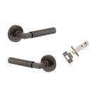 Door Lever Berlin Rose Round Signature Brass L120xP60mm BPD52mm Passage Kit, Tube Latch Split Cam 'T' Striker Signature Brass Backset 60mm in Signature Brass