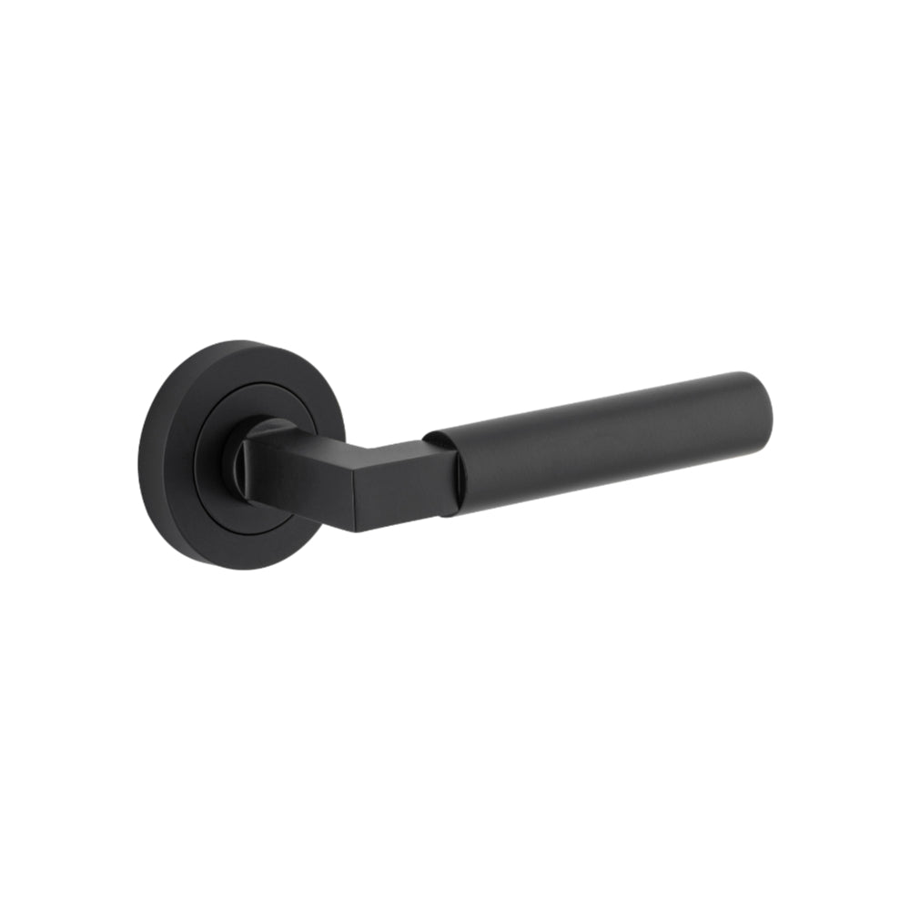 Door Lever Berlin Round Rose Pair Matt Black L139xP60mm BPD52mm in Matt Black