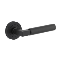 Door Lever Berlin Round Rose Pair Matt Black L139xP60mm BPD52mm in Matt Black