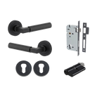 Door Lever Berlin Rose Round Pair Matt Black L120xP60mm BPD52mm, Mortice Lock Euro Matt Black CTC85mm Backset 60mm, Euro Cylinder Dual Function 5 Pin Matt Black 65mm KA4, Escutcheon Euro Concealed Fix Round Pair Matt Black D52xP10mm in Matt Black