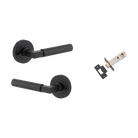 Door Lever Berlin Rose Round Matt Black L120xP60mm BPD52mm Inbuilt Privacy Kit, Tube Latch Privacy with Faceplate & T striker Backset 60mm in Matt Black