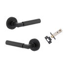 Door Lever Berlin Rose Round Matt Black L120xP60mm BPD52mm Passage Kit, Tube Latch Split Cam 'T' Striker Matt Black Backset 60mm in Matt Black