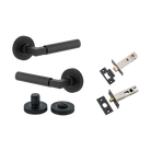 Door Lever Berlin Rose Round Matt Black L120xP60mm BPD52mm Privacy Kit, Tube Latch Split Cam 'T' Striker Matt Black Backset 60mm, Privacy Bolt Round Bolt Matt Black Backset 60mm, Privacy Turn Berlin Concealed Fix Round Matt Black D52xP35mm in Matt Black