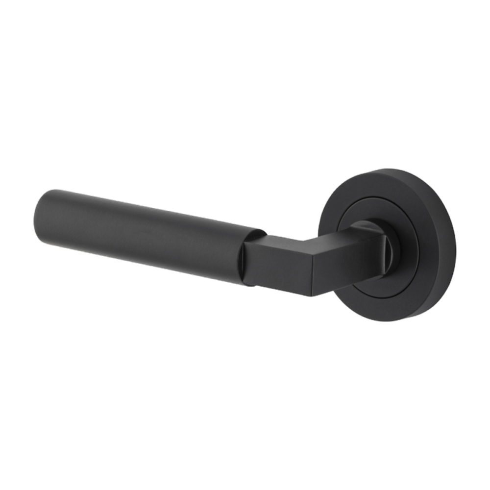 Door Lever Berlin Rose Round Concealed Fix Left Hand Fixed Matt Black L120xP60mm BPD52mm in Matt Black