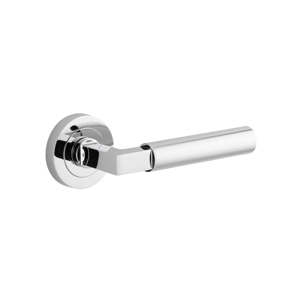 Door Lever Berlin Round Rose Pair Polished Chrome L139xP60mm BPD52mm in Polished Chrome