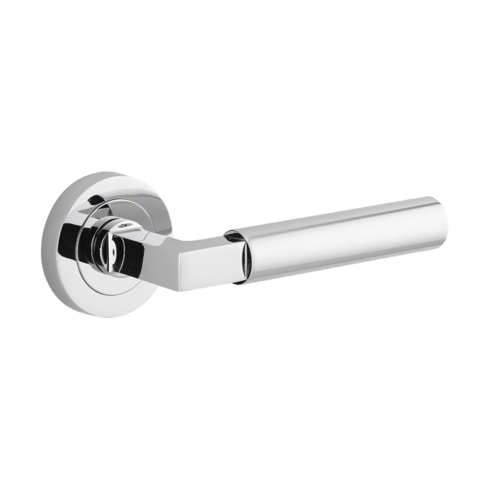 Door Lever Berlin Round Rose Pair Polished Chrome L139xP60mm BPD52mm in Polished Chrome