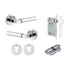 Door Lever Berlin Rose Round Pair Polished Chrome L120xP60mm BPD52mm, Mortice Lock Euro Polished Chrome CTC85mm Backset 60mm, Euro Cylinder Dual Function 5 Pin Polished Chrome 65mm KA4, Escutcheon Euro Concealed Fix Round Pair D52xP10mm in Polished Chrome