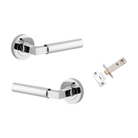 Door Lever Berlin Rose Round Polished Chrome L120xP60mm BPD52mm Passage Kit, Tube Latch Split Cam 'T' Striker Polished Chrome Backset 60mm in Polished Chrome