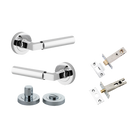 Door Lever Berlin Rose Round Polished Chrome L120xP60mm BPD52mm Privacy Kit, Tube Latch Split Cam 'T' Striker Polished Chrome Backset 60mm, Privacy Bolt Round Bolt Polished Chrome Backset 60mm, Privacy Turn Berlin Concealed Fix Round D52xP35mm in Polished Chrome