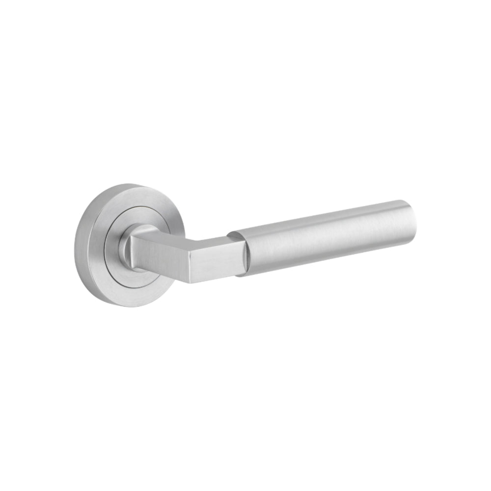 Door Lever Berlin Round Rose Pair Brushed Chrome L139xP60mm BPD52mm in Brushed Chrome
