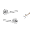 Door Lever Berlin Rose Round Brushed Chrome L120xP60mm BPD52mm Inbuilt Privacy Kit, Tube Latch Privacy with Faceplate & T striker Backset 60mm in Brushed Chrome