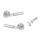 Door Lever Berlin Rose Round Brushed Chrome L120xP60mm BPD52mm Passage Kit, Tube Latch Split Cam 'T' Striker Brushed Chrome Backset 60mm in Brushed Chrome
