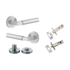 Door Lever Berlin Rose Round Brushed Chrome L120xP60mm BPD52mm Privacy Kit, Tube Latch Split Cam 'T' Striker Brushed Chrome Backset 60mm, Privacy Bolt Round Bolt Brushed Chrome Backset 60mm, Privacy Turn Berlin Concealed Fix Round D52xP35mm in Brushed Chrome