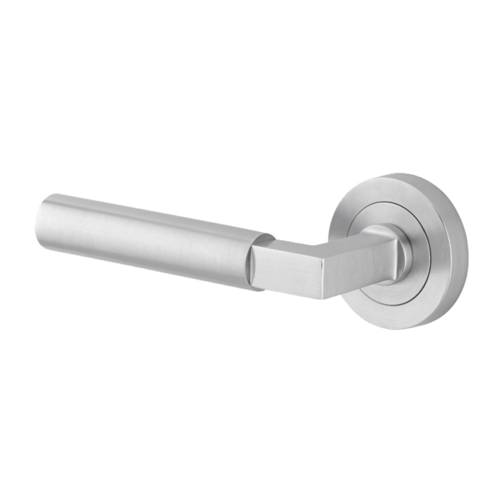 Door Lever Berlin Rose Round Concealed Fix Left Hand Fixed Brushed Chrome L120xP60mm BPD52mm in Brushed Chrome