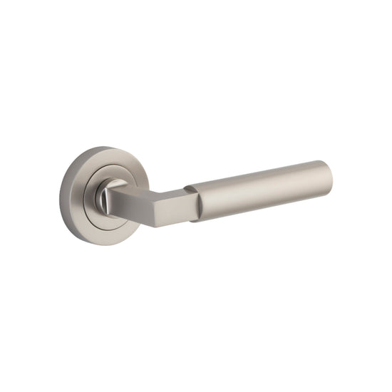 Door Lever Berlin Round Rose Pair Satin Nickel L139xP60mm BPD52mm in Satin Nickel