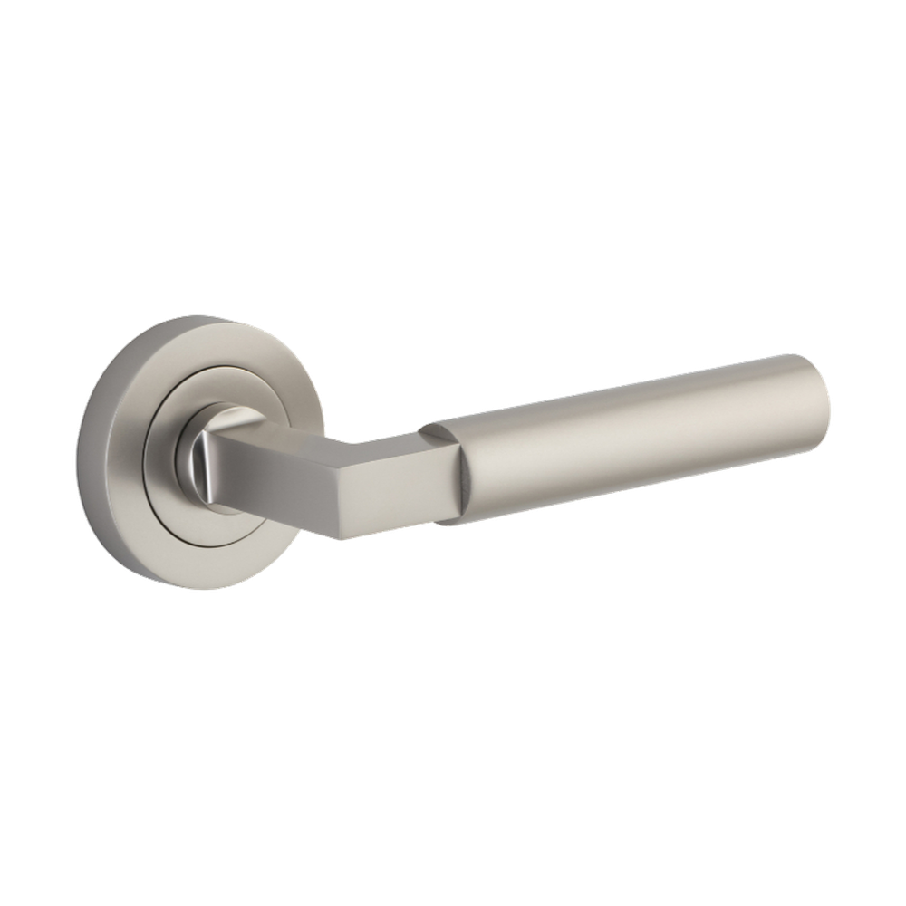 Door Lever Berlin Round Rose Pair Satin Nickel L139xP60mm BPD52mm in Satin Nickel