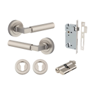 Door Lever Berlin Rose Round Pair Satin Nickel L120xP60mm BPD52mm, Mortice Lock Euro Satin Nickel CTC85mm Backset 60mm, Euro Cylinder Dual Function 5 Pin Satin Nickel 65mm KA4, Escutcheon Euro Concealed Fix Round Pair Satin Nickel D52xP10mm in Satin Nickel
