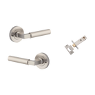 Door Lever Berlin Rose Round Satin Nickel L120xP60mm BPD52mm Inbuilt Privacy Kit, Tube Latch Privacy with Faceplate & T striker Backset 60mm in Satin Nickel