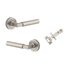 Door Lever Berlin Rose Round Satin Nickel L120xP60mm BPD52mm Passage Kit, Tube Latch Split Cam 'T' Striker Satin Nickel Backset 60mm in Satin Nickel