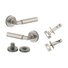Door Lever Berlin Rose Round Satin Nickel L120xP60mm BPD52mm Privacy Kit, Tube Latch Split Cam 'T' Striker Satin Nickel Backset 60mm, Privacy Bolt Round Bolt Satin Nickel Backset 60mm, Privacy Turn Berlin Concealed Fix Round Satin Nickel D52xP35mm in Satin Nickel