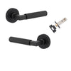 Door Lever Brunswick Knurled Rose Round Matt Black L120xP60mm BPD52mm Passage Kit, Tube Latch Split Cam 'T' Striker Matt Black Backset 60mm in Matt Black
