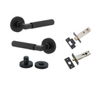 Door Lever Brunswick Knurled Rose Round Matt Black L120xP60mm BPD52mm Privacy Kit, Tube Latch Split Cam 'T' Striker Matt Black Backset 60mm, Privacy Bolt Round Bolt Backset 60mm, Privacy Turn Brunswick Concealed Fix Round Knurled D52xP35mm in Matt Black
