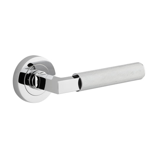 Door Lever Brunswick Knurled Round Rose Pair Polished Chrome D52xP60mm in Polished Chrome