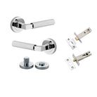 Door Lever Brunswick Knurled Rose Round Polished Chrome L120xP60mm BPD52mm Privacy Kit, Tube Latch Split Cam 'T' Striker Polished Chrome Backset 60mm, Privacy Bolt Round Bolt Backset 60mm, Privacy Turn Brunswick Concealed Fix Round Knurled D52xP35mm in Po