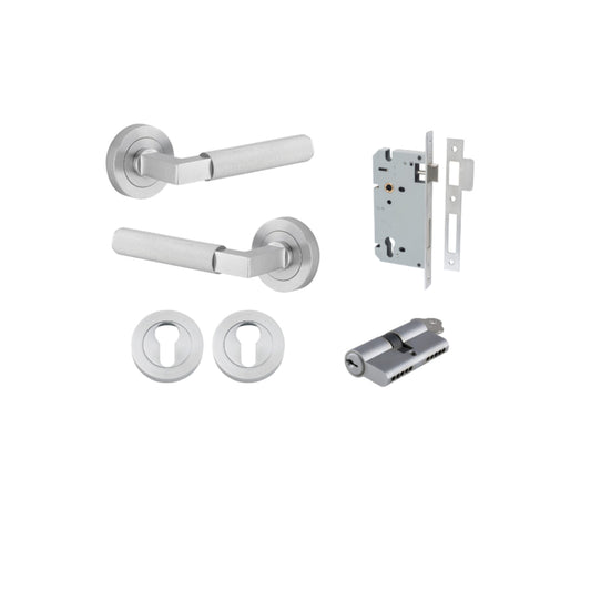 Door Lever Brunswick Rose Round Pair Brushed Chrome L120xP60mm BPD52mm Mortice Lock Euro Brushed Chrome CTC85mm Backset 60mm Euro Cylinder Dual Function 5 Pin Brushed Chrome 65mm KA4 Escutcheon Euro Concealed Fix Round Pair D52xP10mm in Brushed Chrome