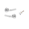 Door Lever Brunswick Rose Round Brushed Chrome L120xP60mm BPD52mm Inbuilt Privacy Kit Tube Latch Privacy with Faceplate & T striker Backset 60mm in Brushed Chrome