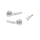 Door Lever Brunswick Rose Round Brushed Chrome L120xP60mm BPD52mm Inbuilt Privacy Kit Tube Latch Privacy with Faceplate & T striker Backset 60mm in Brushed Chrome