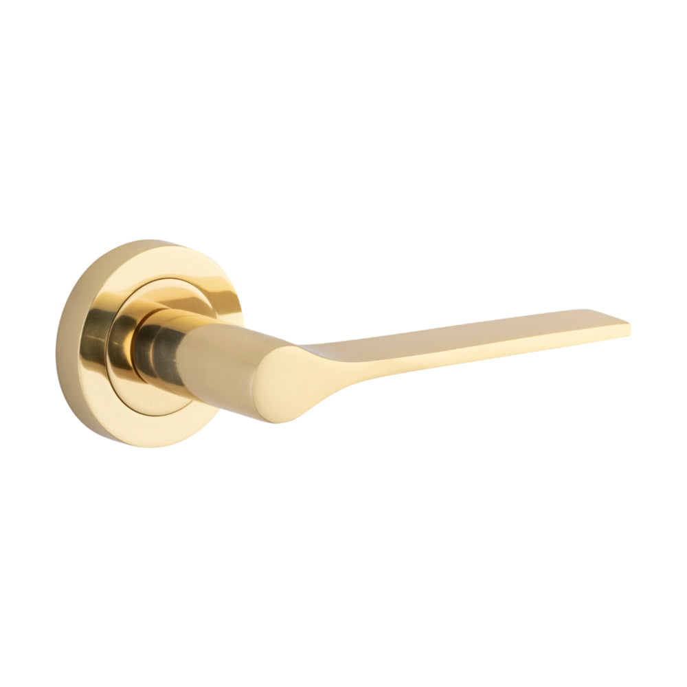 Door Lever Como Round Rose Pair Polished Brass L135xP62 BPD52mm in Polished Brass