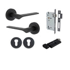 Door Lever Como Rose Round Pair Matt Black L119xP62mm BPD52mm, Mortice Lock Euro Matt Black CTC85mm Backset 60mm, Euro Cylinder Key Thumb 5 Pin Matt Black 65mm KA4, Escutcheon Euro Concealed Fix Round Pair Matt Black D52xP10mm in Matt Black