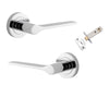 Door Lever Como Rose Round Polished Chrome L119xP62mm BPD52mm Passage Kit, Tube Latch Split Cam 'T' Striker Polished Chrome Backset 60mm in Polished Chrome