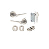 Door Lever Como Rose Round Pair Satin Nickel L119xP62mm BPD52mm, Mortice Lock Euro Satin Nickel CTC85mm Backset 60mm, Euro Cylinder Dual Function 5 Pin Satin Nickel 65mm KA4, Escutcheon Euro Concealed Fix Round Pair Satin Nickel D52xP10mm in Satin Nickel