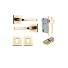 Door Lever Annecy Square Rose Pair Polished Brass H52xW52xP65mm Entrance Kit, Mortice Lock Euro Polished Brass CTC85mm Backset 60mm, Euro Cylinder Dual Function 5 Pin Polished Brass L65mm KA1, Escutcheon Euro Concealed Fix Square Pair Polished Bra… in Polished Brass