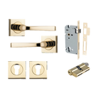 Door Lever Annecy Square Rose Pair Polished Brass H52xW52xP65mm Entrance Kit, Mortice Lock Euro Polished Brass CTC85mm Backset 60mm, Euro Cylinder Dual Function 5 Pin Polished Brass L65mm KA1, Escutcheon Euro Concealed Fix Square Pair Polished Bra… in Polished Brass