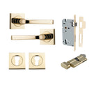 Door Lever Annecy Square Rose Pair Polished Brass H52xW52xP65mm Entrance Kit, Mortice Lock Euro Polished Brass CTC85mm Backset 60mm, Euro Cylinder Key Thumb 6 Pin Polished Brass L70mm KA1, Escutcheon Euro Concealed Fix Square Pair Polished Brass H… in Polished Brass