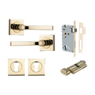 Door Lever Annecy Square Rose Pair Polished Brass H52xW52xP65mm Entrance Kit, Mortice Lock Euro Polished Brass CTC85mm Backset 60mm, Euro Cylinder Key Thumb 6 Pin Polished Brass L70mm KA1, Escutcheon Euro Concealed Fix Square Pair Polished Brass H… in Polished Brass