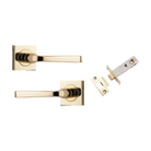 Door Lever Annecy Square Rose Pair Polished Brass H52xW52xP65mm Passage Kit, Tube Latch Split Cam 'T' Striker Polished Brass Backset 60mm in Polished Brass