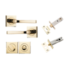 Door Lever Annecy Square Rose Pair Polished Brass H52xW52xP65mm Privacy Kit, Tube Latch Split Cam 'T' Striker Polished Brass Backset 60mm, Privacy Bolt Round Bolt Polished Brass Backset 60mm, Privacy Turn Oval Concealed Fix Square Polished Brass H… in Polished Brass