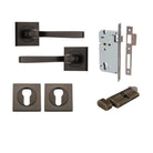 Door Lever Annecy Square Rose Pair Signature Brass H52xW52xP65mm Entrance Kit, Mortice Lock Euro Signature Brass CTC85mm Backset 60mm, Euro Cylinder Key Thumb 6 Pin Signature Brass L70mm KA1, Escutcheon Euro Concealed Fix Square Pair Signature Bra… in Signature Brass