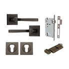 Door Lever Annecy Square Rose Pair Signature Brass H52xW52xP65mm Entrance Kit, Mortice Lock Euro Signature Brass CTC85mm Backset 60mm, Euro Cylinder Key Thumb 6 Pin Signature Brass L70mm KA1, Escutcheon Euro Concealed Fix Square Pair Signature Bra… in Signature Brass