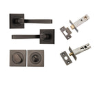 Door Lever Annecy Square Rose Pair Signature Brass H52xW52xP65mm Privacy Kit, Tube Latch Split Cam 'T' Striker Signature Brass Backset 60mm, Privacy Bolt Round Bolt Signature Brass Backset 60mm, Privacy Turn Oval Concealed Fix Square Signature Bra… in Signature Brass