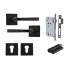 Door Lever Annecy Square Rose Pair Matt Black H52xW52xP65mm Entrance Kit, Mortice Lock Euro Matt Black CTC85mm Backset 60mm, Euro Cylinder Dual Function 5 Pin Matt Black L65mm KA1, Escutcheon Euro Concealed Fix Square Pair Matt Black H52xW52xP10mm in Matt Black