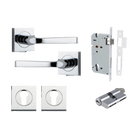 Door Lever Annecy Square Rose Pair Polished Chrome H52xW52xP65mm Entrance Kit, Mortice Lock Euro Polished Chrome CTC85mm Backset 60mm, Euro Cylinder Dual Function 5 Pin Polished Chrome L65mm KA1, Escutcheon Euro Concealed Fix Square Pair Polished … in Polished Chrome