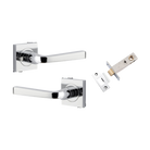 Door Lever Annecy Square Rose Inbuilt Privacy Pair Polished Chrome H52xW52xP65mm with Tube Latch Privacy with Faceplate & T Striker Backset 60mm in Polished Chrome
