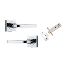 Door Lever Annecy Square Rose Pair Polished Chrome H52xW52xP65mm Passage Kit, Tube Latch Split Cam 'T' Striker Polished Chrome Backset 60mm in Polished Chrome