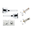 Door Lever Annecy Square Rose Pair Polished Chrome H52xW52xP65mm Privacy Kit, Tube Latch Split Cam 'T' Striker Polished Chrome Backset 60mm, Privacy Bolt Round Bolt Polished Chrome Backset 60mm, Privacy Turn Oval Concealed Fix Square Polished Chro… in Polished Chrome