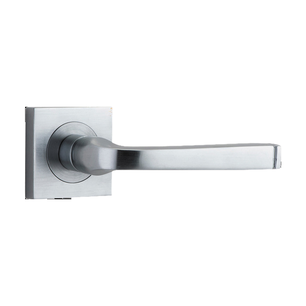 Door Lever Annecy Square Rose Pair Brushed Chrome H52xW52xP65mm
(Latch/Lock Sold Separately) in Brushed Chrome